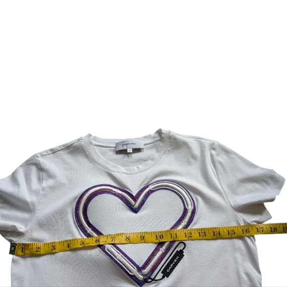 Carven Tee I Women's Small Blanc Optique White Purple Heart Graphic Kitschy Y2K - Picture 12 of 13